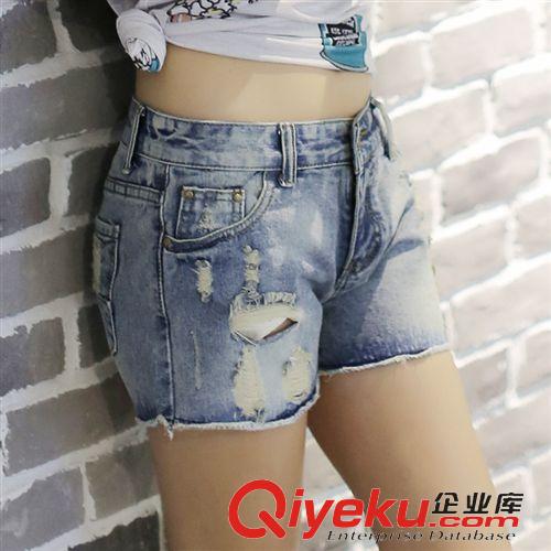 牛仔 韓國實拍牛仔短褲女夏潮寬松大碼短修身牛仔褲百搭破洞熱褲原始圖片3