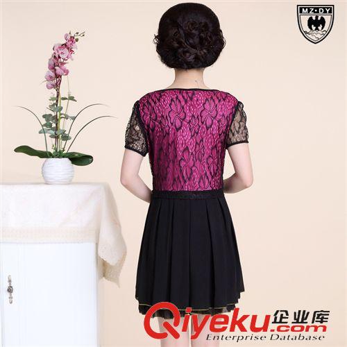 夏季新款 2015中老年女裝夏裝新品蕾絲連衣裙時尚 媽媽裝圓領短袖大碼裙子原始圖片2