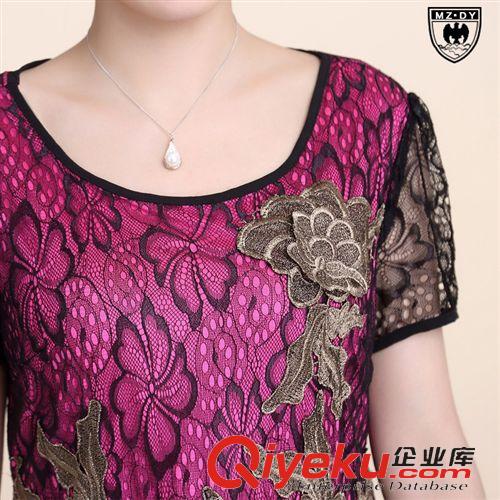 媽媽裝連衣裙 2015中老年女裝夏裝新品蕾絲連衣裙時尚 媽媽裝圓領短袖大碼裙子原始圖片3
