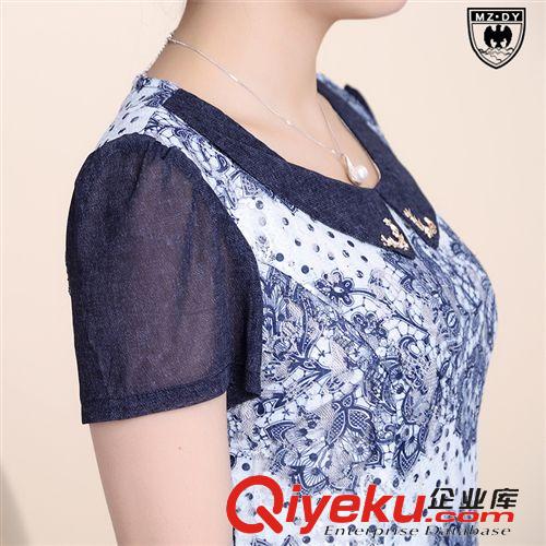 媽媽裝連衣裙 中老年女裝大碼連衣裙2015夏 雪紡時尚印花款短袖媽媽裝 廠家直銷原始圖片2