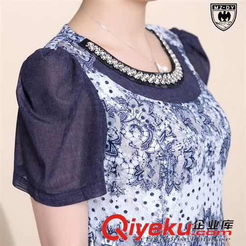 媽媽裝連衣裙 2015夏季新品中老年女裝連衣裙大碼媽媽裝精美蕾絲短袖泡泡袖甜美原始圖片3