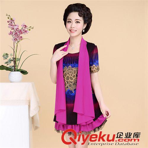 媽媽裝連衣裙 2015夏季新品中老年女裝連衣裙大碼媽媽裝精美蕾絲短袖泡泡袖甜美
