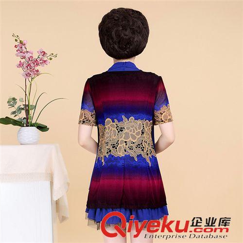 媽媽裝連衣裙 2015中老年女裝夏裝大碼媽媽裝短袖真絲印花休閑蕾絲透氣連衣裙