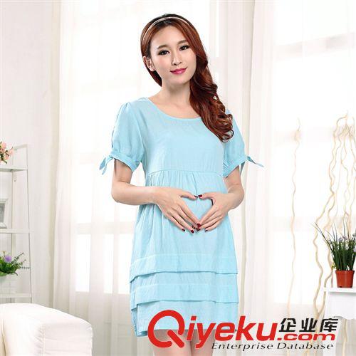 熱賣(mài)孕婦裝 2015夏季時(shí)尚孕婦裙新款韓版短袖圓領(lǐng)孕婦裝連衣裙精致蝴蝶袖原始圖片3