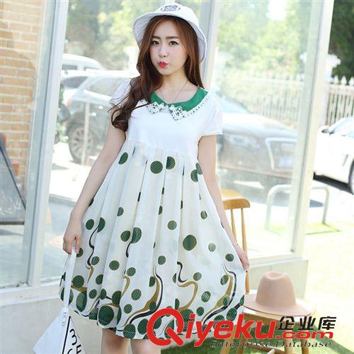 熱賣(mài)孕婦裝 2015夏季新款韓版孕婦裝雪紡印花娃娃領(lǐng)孕婦裙中長(zhǎng)款原始圖片3
