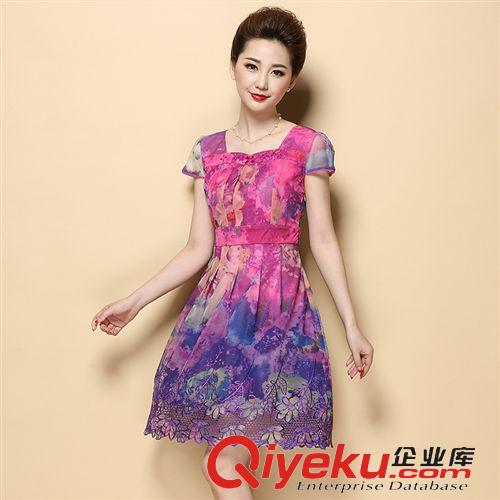 媽媽裝 2015新款修身夏裙連衣裙女青花瓷印花收腰顯瘦中年媽媽裝一步裙