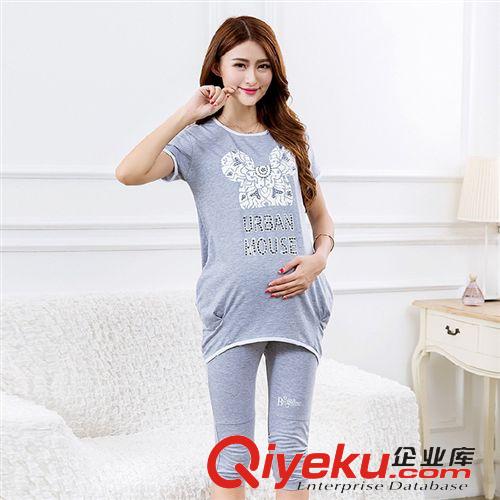 孕婦套裝 2015新款孕婦套裝夏韓版寬松短袖中長款上衣+托腹褲兩件套裝原始圖片3