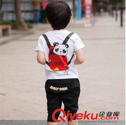 6,8上新 2015新款親子裝印花單車(chē)小熊背包t恤+五分褲套裝家庭裝原始圖片3