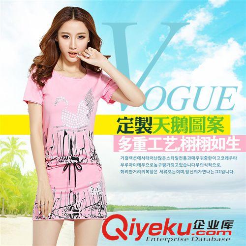 6,10上新 2015夏裝歐美時尚寬松印花天鵝圖案t恤+休閑短裙大碼兩件套原始圖片3