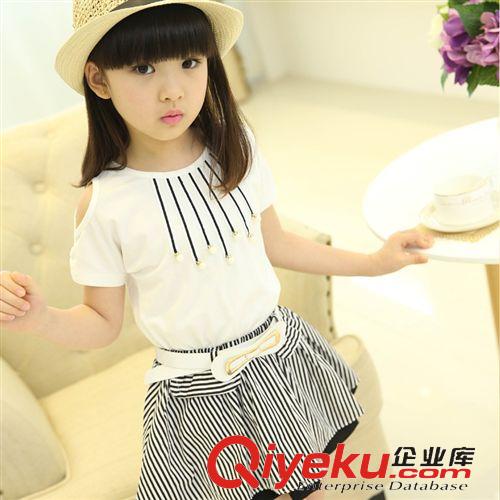 2015款夏款第三波 2015夏款女童裙新款韓版兒童短袖裙創意時尚珍珠吊墜套裙廠家直銷