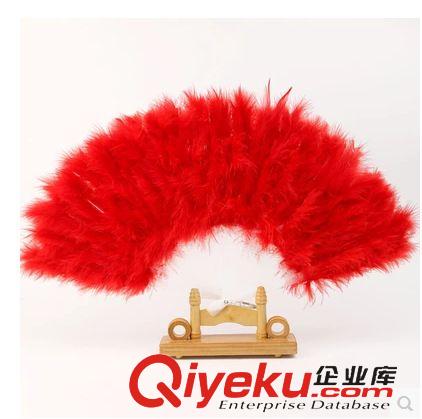 舞蹈用品 2015新款舞蹈扇子鵝毛扇28片羽毛折扇女雙面白紅大號舞蹈配飾批發原始圖片2