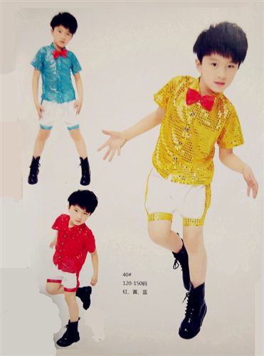 舞蹈用品 2015新款幼兒園演出服兒童男現代舞蝴蝶結閃光六一兒童舞蹈服批發原始圖片2