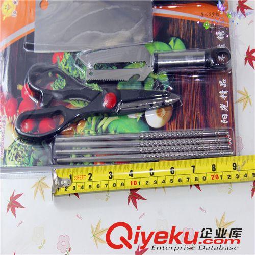 10元店廚房用品 h跑江湖地攤不銹鋼菜刀加筷子4件套裝 義烏小商品日用百貨貨源原始圖片2