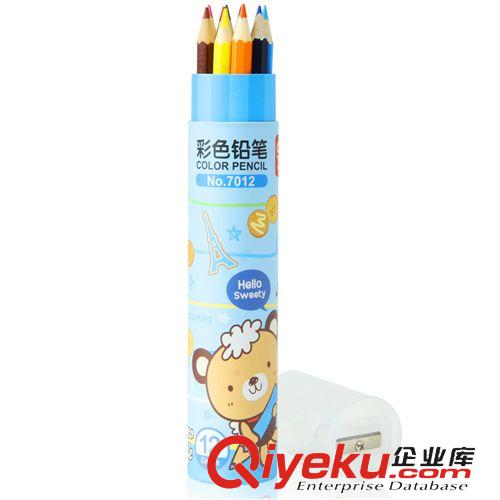 其他美術用品  zp 得力7012彩色鉛筆 學生畫畫鉛筆 桶裝12色鉛筆 附帶卷筆刀原始圖片2