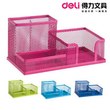 筆筒 得力9154 多功能筆座 金屬網紋筆筒 彩色辦公筆座組合筆插收納盒原始圖片2