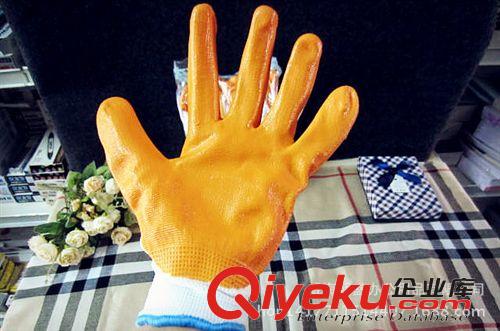 勞保用品 批發(fā)黃丁晴手套 浸膠手套 抗割耐磨耐用 勞保 13針滌綸浸膠手套