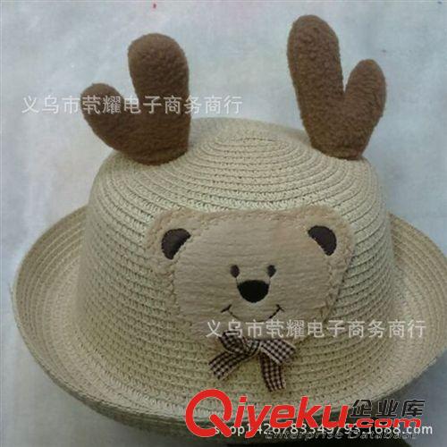 頭飾配飾 2015新夏天男童女童鹿角熊貓防曬帽兒童草帽太陽帽子小孩遮陽帽原始圖片3
