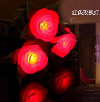七夕特賣 帶枝葉仿真玫瑰花燈 七夕情人節禮品　yb凋謝玫瑰花七彩小夜燈原始圖片3