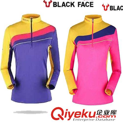 男女戶外服飾 外貿出口原單女式速干T恤拼色透氣休身立領戶外登山長袖速干衣