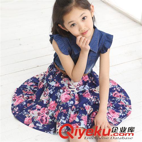 2015夏款（1） 品牌童裝 女童夏季新款牛仔連衣裙 韓版全棉碎花公主裙兒童連衣裙原始圖片2