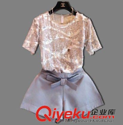 下架展示區（6.20號下架） 2015夏裝新款韓版時尚網紗短袖上衣蝴蝶結短褲套裝女原始圖片2