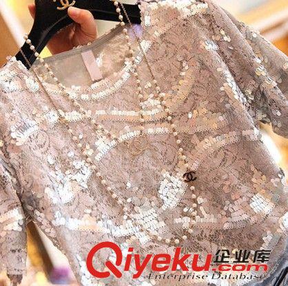 下架展示區（6.20號下架） 2015夏裝新款韓版時尚網紗短袖上衣蝴蝶結短褲套裝女原始圖片3