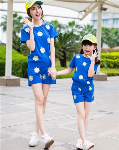 5月25號(hào)新款 2015母女裝親子裝套裝夏季沙灘短袖短褲休閑兒童純棉兩件套原始圖片2
