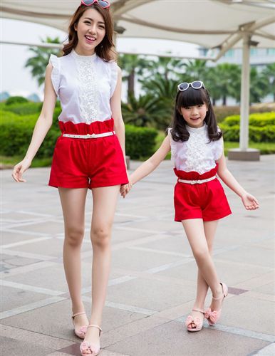 5月25號新款 2015新款親子裝母女套裝夏季襯衫短褲休閑韓版淑女原始圖片2