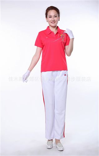 健身操短袖套裝 工廠直銷佳木斯廣場舞快樂舞步健身操服裝短袖運動套裝學校校服