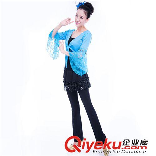 廣場(chǎng)舞瑜伽服 2015新款女式褲裙 時(shí)尚運(yùn)動(dòng)休閑套裝 純藍(lán)印花健身操套裝廠家批發(fā)原始圖片2