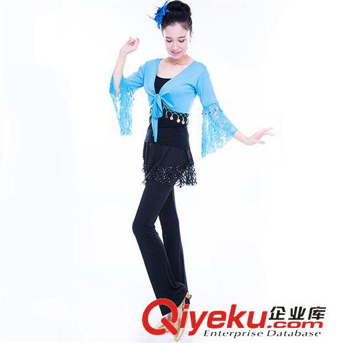 廣場(chǎng)舞瑜伽服 2015新款女式褲裙 時(shí)尚運(yùn)動(dòng)休閑套裝 純藍(lán)印花健身操套裝廠家批發(fā)原始圖片3