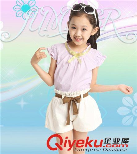 2015年4月上新 童裝女童2015春夏裝新款韓版短袖時尚套裝兒童短褲兩件套
