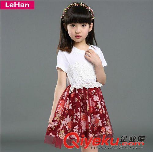 2015年4月上新 童裝2015女童夏裝新品短袖裙子碎花兒童連衣裙女童連衣裙網紗