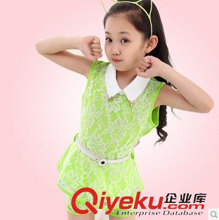 夏裝 童裝2015新款可愛女童夏裝套裝韓版兩件套女寶寶蕾絲花朵套裝原始圖片2