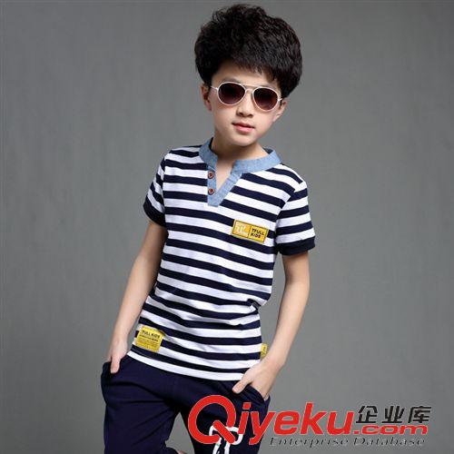 夏款 2015新款男童夏季童裝兒童運動套裝小孩衣服裝女童短袖條紋夏裝潮原始圖片2