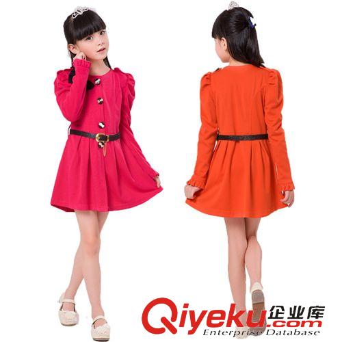 春秋款 2015韓版春秋款女童裙子 中大童時尚皮腰帶連衣裙 童裝一件代發(fā)原始圖片3
