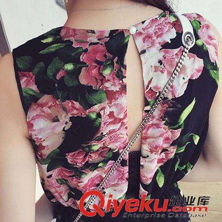 5月17號新款 夏裝新款歐美花色雪紡深V領(lǐng)收腰連體褲女款原始圖片3