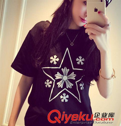 4月新款 2015新款 韓版簡約五角星印花修身版T恤女原始圖片3