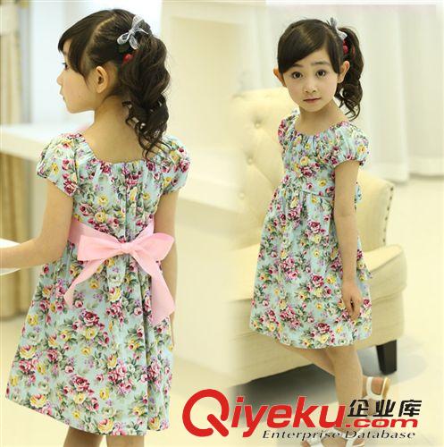 幼童專區(qū) 童裝2015夏季新款連衣裙女童花朵韓版純棉碎花腰帶娃娃裙一件代發(fā)原始圖片2