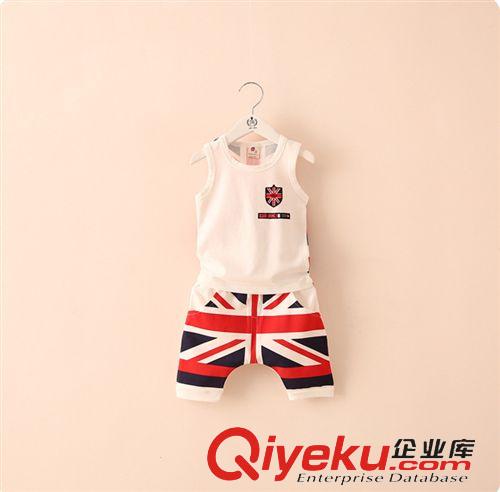男童專區(qū) 童裝2015夏裝新款韓版純棉嬰幼兒外出服米字國旗背心寶寶運(yùn)動短褲