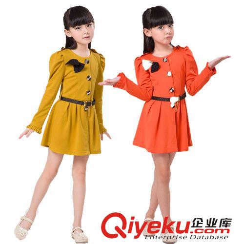 春色滿園 韓版秋季外貿女童裙 蝴蝶皮腰帶連衣裙 中大女孩兒童連衣裙送腰帶原始圖片2