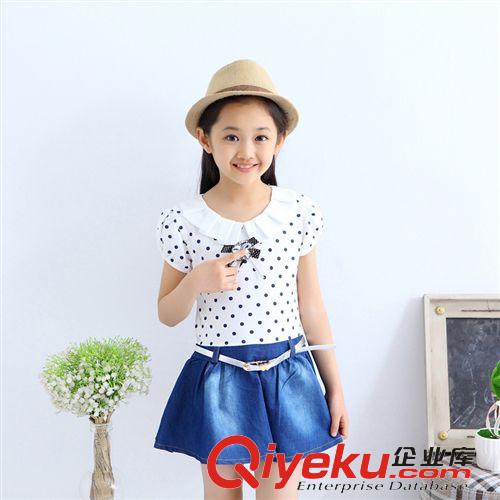一件代發區 2015新款夏裝女童圓點連衣裙牛仔小女孩裙子女童裝一件代發next