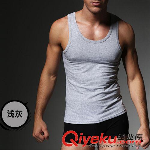 男士系列 男士薄款夏季純棉休閑背心 男式萊卡棉彈力修身無袖運(yùn)動健身背心原始圖片3