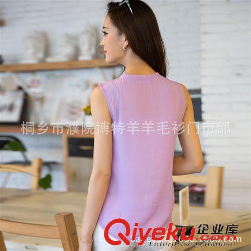 青春上衣 【特價(jià)女式T恤】批發(fā) 純色無(wú)袖圓領(lǐng)雪紡夏季女裝 潮百搭上衣 代發(fā)原始圖片2