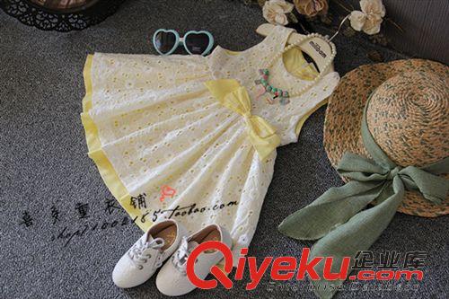 2015年夏款 童裙2015夏裝新品 女童甜美蝴蝶結(jié)鏤空收腰背心連衣裙 童裝批發(fā)原始圖片2