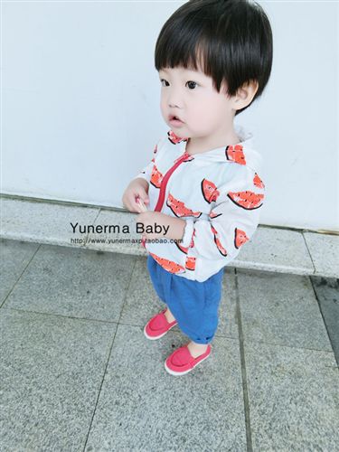 2015夏裝第二波 「比伊潮童」男女寶寶小童防曬衣 寶寶西瓜薄款連帽防曬服空調(diào)衫