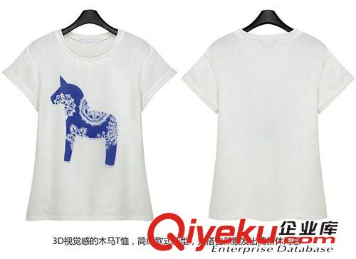 店鋪新品 大碼女裝2015新款時(shí)尚小清新印花小馬T恤條紋半身裙短裙套裝6366原始圖片2