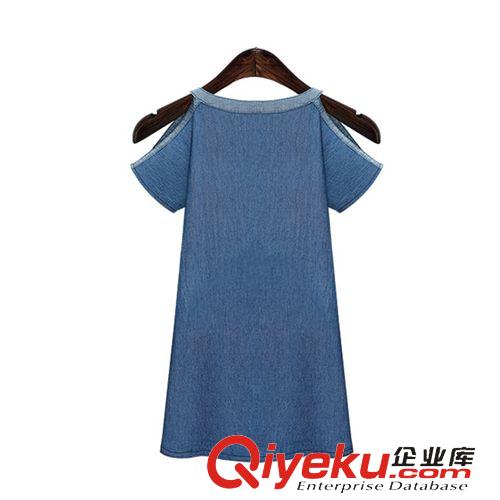 店铺新品 欧洲站女装2015夏装新款重工刺绣修身显瘦短袖牛仔大码连衣裙F187