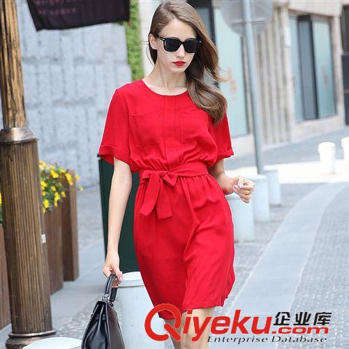 全店寶貝 歐美實拍夏季2015新款女裝時尚口袋松緊系帶收腰圓領連衣裙1765原始圖片2