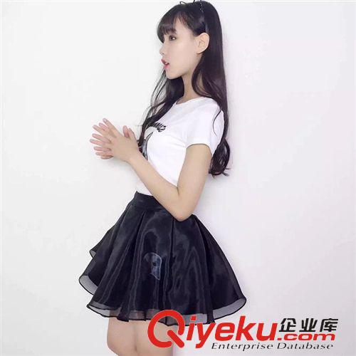 5月新款 D-3 2099 韓國(guó)東大門(mén)代購(gòu)實(shí)拍 貼布貓咪T恤+歐根紗半身裙套裝原始圖片3